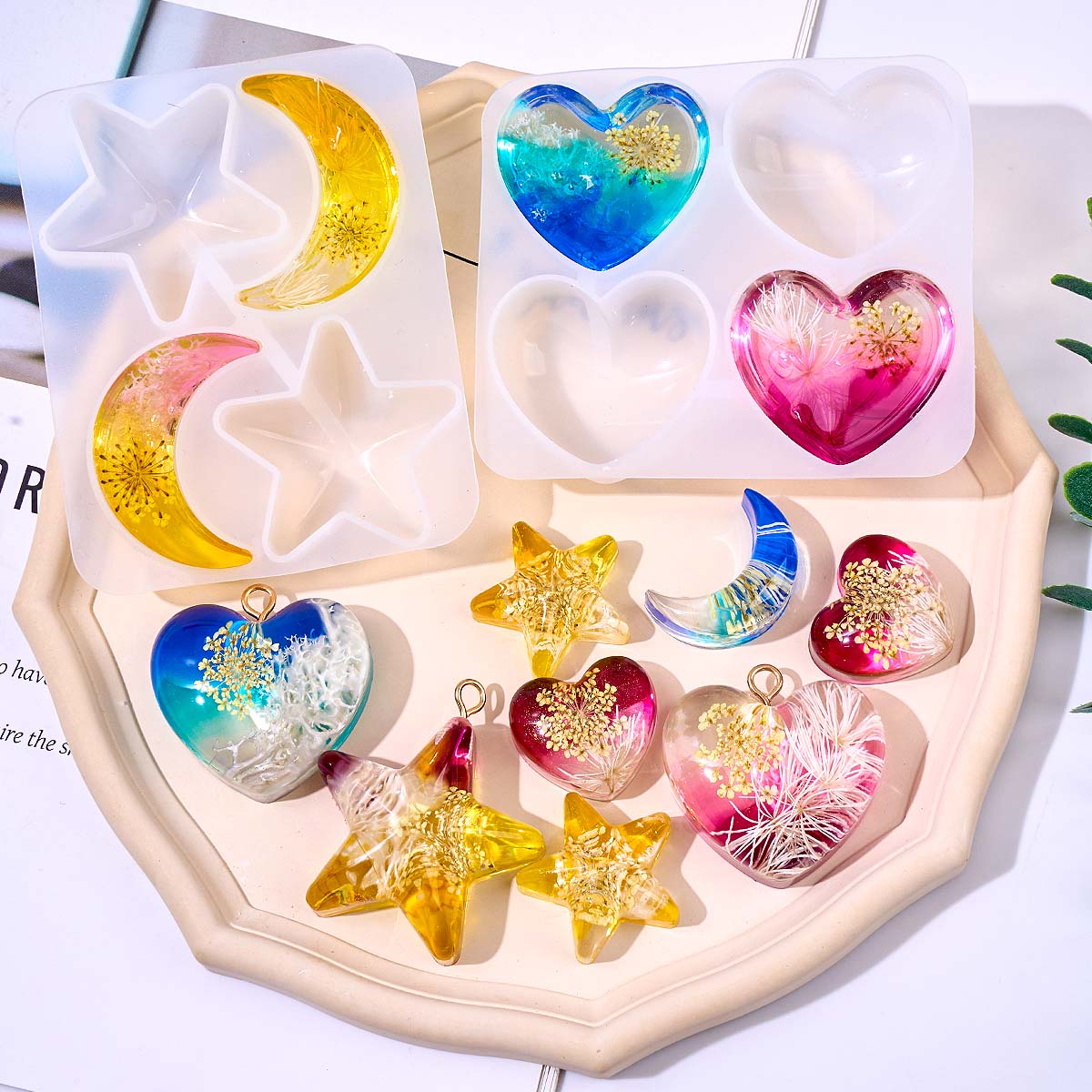 Resin Art Mould - Heart Star Moon Pendant Silicone Mold