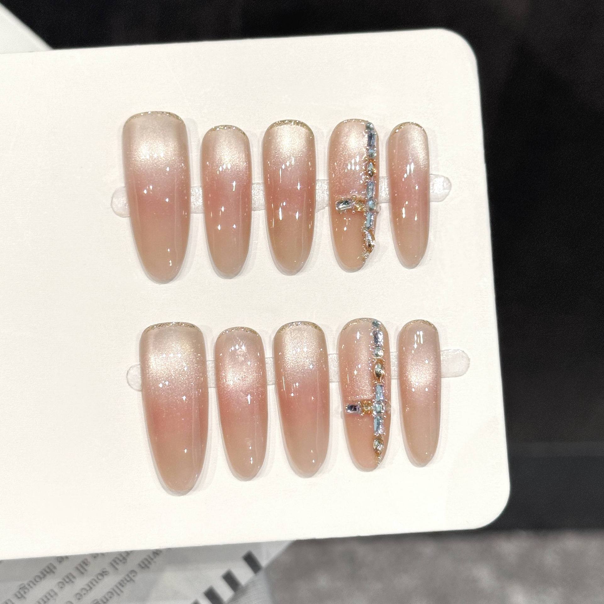 Pearl Powder Resin - 10PCS Oval Handmade Press On Nails,Bare