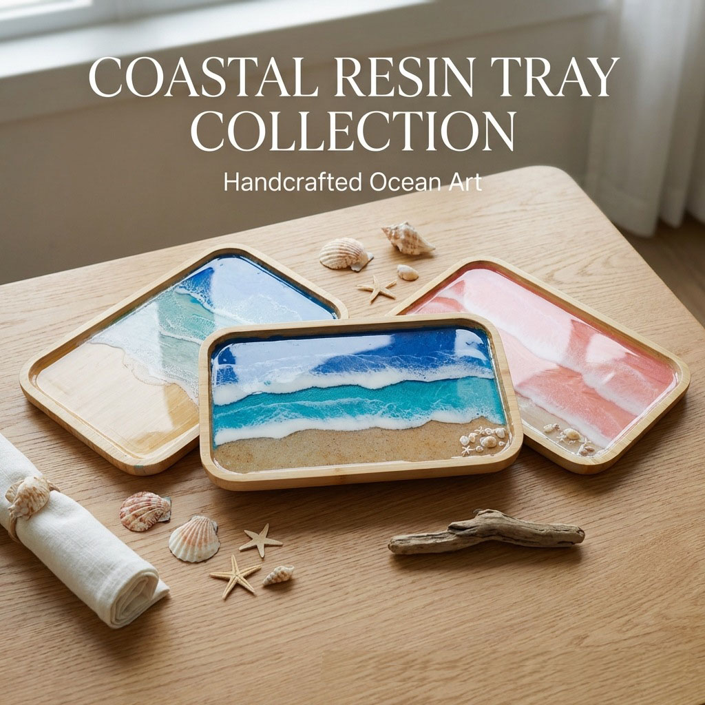 Resin Art Coffee Table - Epoxy Resin Ocean Art Decorative Tray