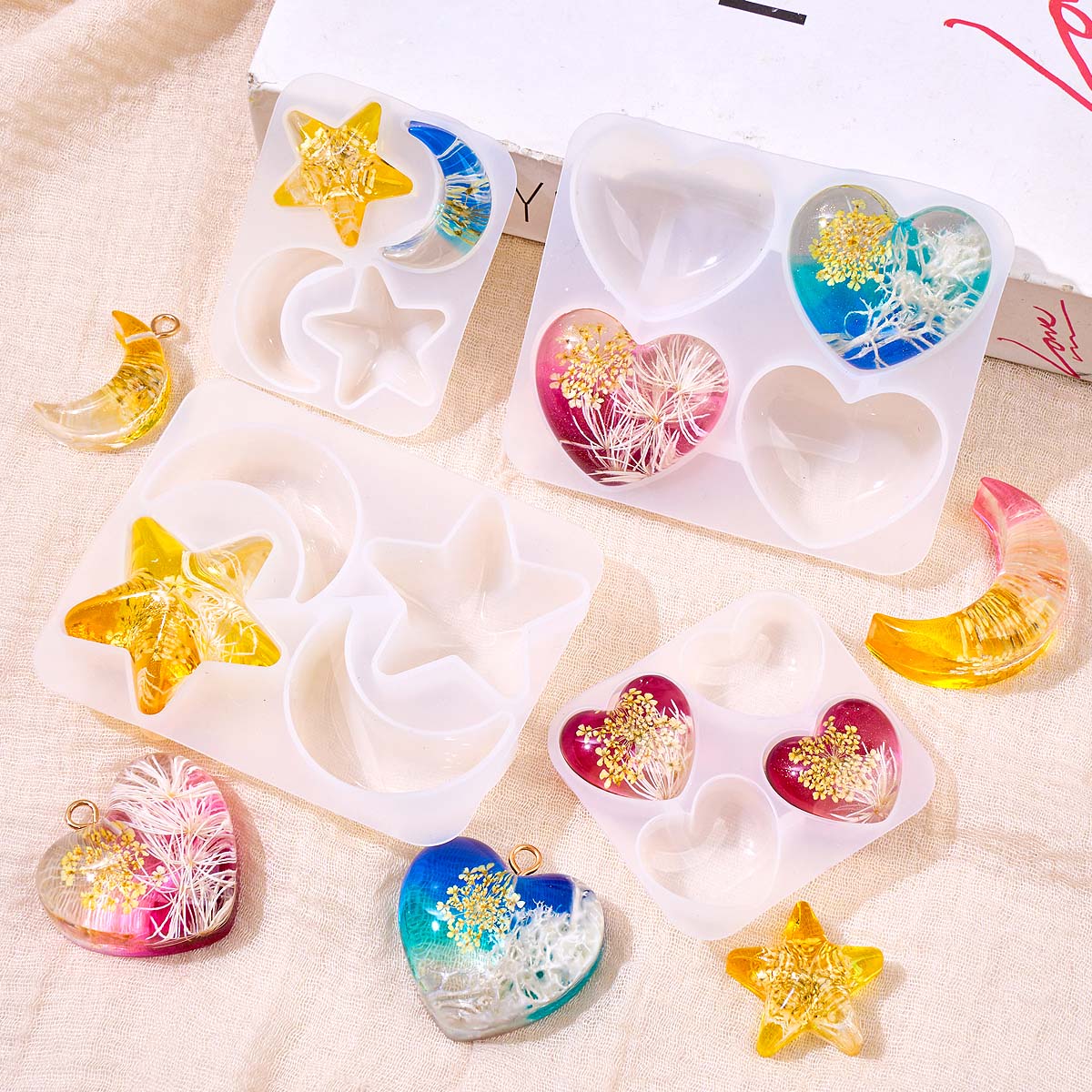 Heart Star Moon Pendant Silico - Resin Art Mould ulasan dan harga