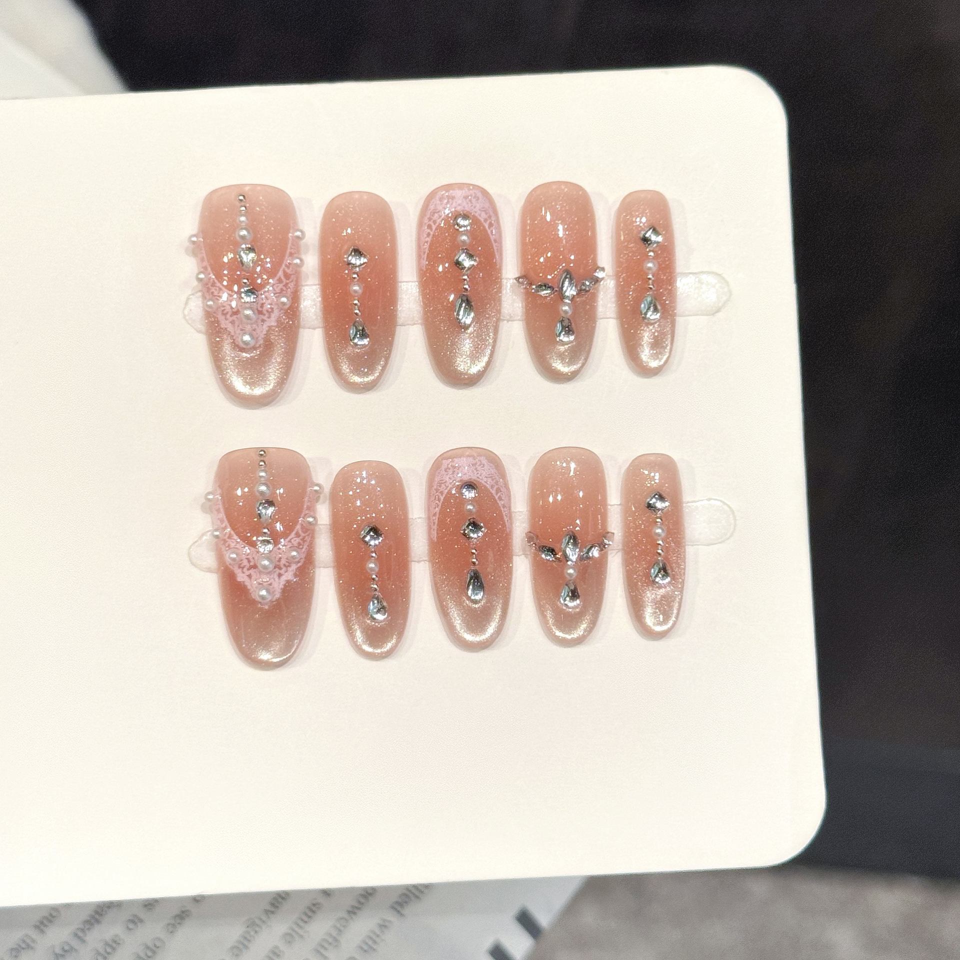 10PCS Oval Handmade Press On N - Pearl Powder Resin ulasan dan harga