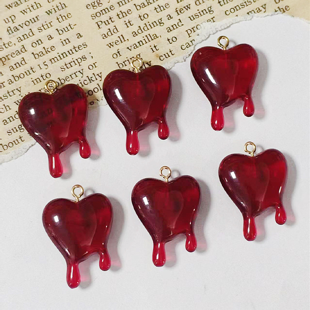 10pcs Drop Blood Heart-shaped  - Resin Art Keychain ulasan dan harga