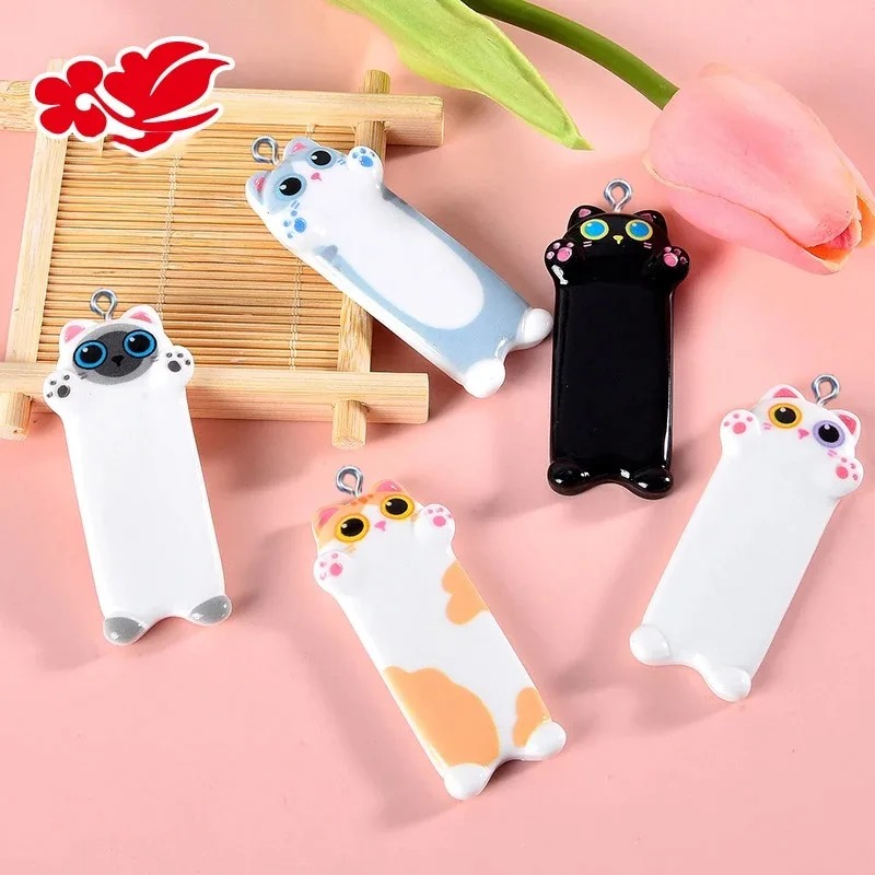 5pcs Lovely Cartoon Cat Resin  - Resin Art Keychain ulasan dan harga